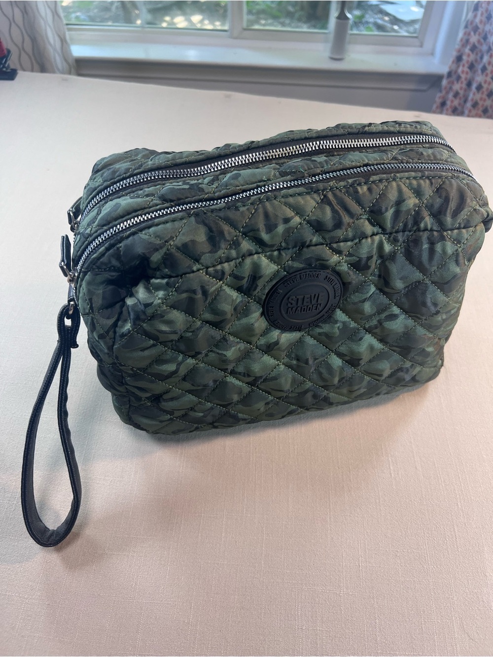 Steve Madden Large Quilted Camo Cosmetic Bag Travel Toiletry Organizer